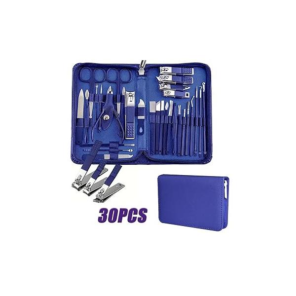 30 in 1 Nail Clipper Set Manicure Kit Modern & Pedicure for Nails with Portable Storage Case (Blue)