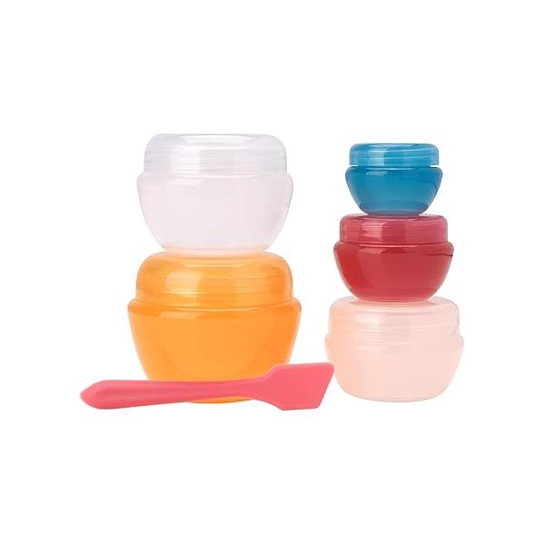 Bliss Travel Containers - 5 Pack Leak Proof Tapered Jar Set with Lid and Spatula Small for Creams, Lotions, Vitamins, Jewelry, Multi
