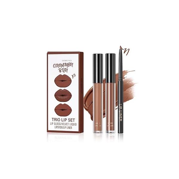 3 in 1 Black Lip Liner Pencil and Lipstick lipgloss Set Matte Gloss Kit Long-lasting Nonstick Cup Smudge Proof Kits with Liner,Velvet Goth Makeup (12#Black Magic)