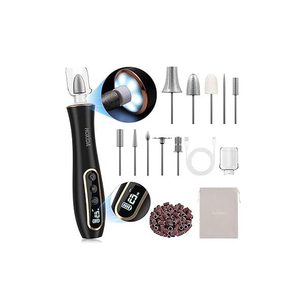 Professional Manicure Pedicure Kit, Cordless Electric Nail Drill with 360° LED light&10 Speeds, Rechargeable Tools for feet, Hand Foot Care Thick Toenail Cuticle Women Men