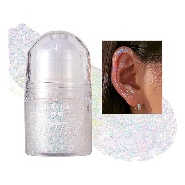 Roll-on Body Glitter Gel, Mardi Gras Mermaid Sequins Holographic Face Paint， Hair Gel Festival Accessories,Rave Party &Halloween Makeup for Women (#03)