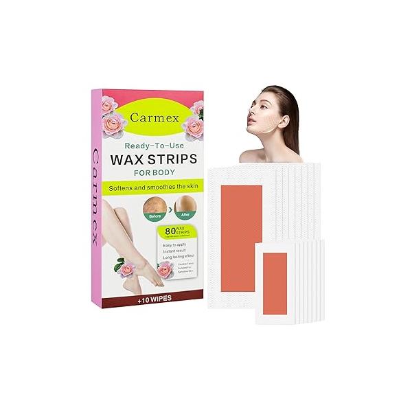 80 Pcs Wax Strips - Facial Hair Removal for Women, Waxing Body Hypoallergenic All Skin Types, Face, Eyebrow, Legs, Arms, Armpits, Bikini, 98% Natural, Ready to Use