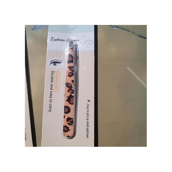 Color Stainless Steel Slant Tweezer Red Leopard Print (ZEBRA-WHITE)