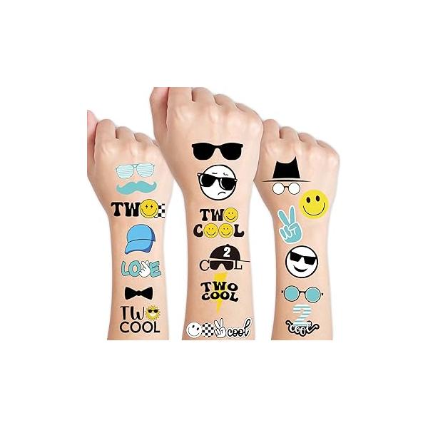 96Pcs Two Cool Tattoo Temporary Black Yellow Blue Fake Tattoos Decals Birthday Party Favors Stickers for DIY Crafts Gifts Body Decor, 8 Sheets