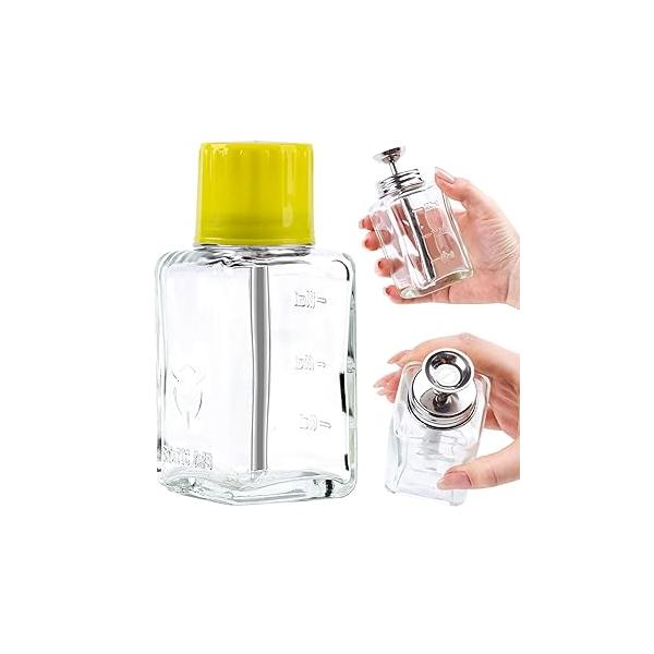 ANGNYA 6 Oz/ 180 ml Pump Bottle Dispenser with Cover Glass Push Down Nail Polish Remover Press Container Clear Refillable Alcohol Makeup