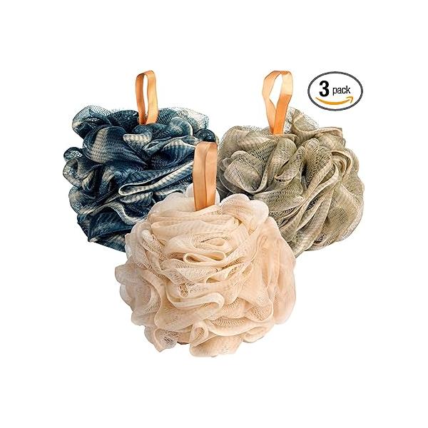 Fishent Bath Loofah Sponge, 3 Pack loofahs Exfoliating Body Scrubber, 60g Soft Mesh Pouf Shower Puffs, Loofa for Women and Men