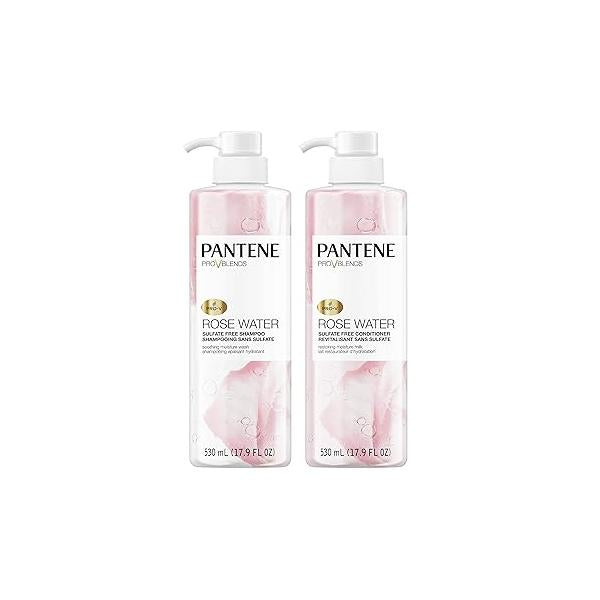 Pantene Sulfate Free Shampoo and Conditioner Set, Rose Water, Soothing Moisturizing, Infused with Vitamin B5, for all Hair Types, Safe Color Treated Hair, Pro-V Blend, 17.9 Fl Oz Each, 2 Pack