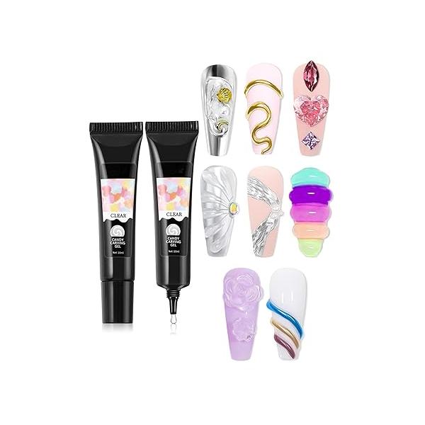 3D Sculpting Gel for Nail Art,10g Clear Modeling Liner Carving Polish with Chrome Powder Set Gold Sliver Champagne Metallic Effect Mirror Charms 5D Embossed kit