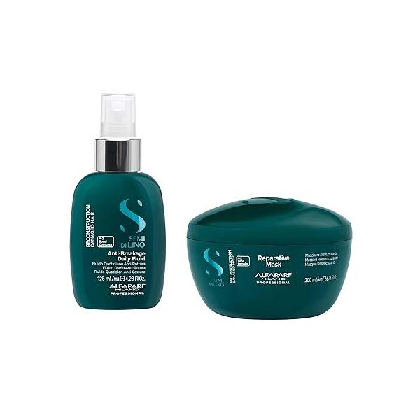 Alfaparf Milano Semi di Lino Reconstruction Reparative Mask and Anti-Breakage Fluid Set for Damaged Hair - Repairs, Reconstructs, Strengthens Adds Shine Softness