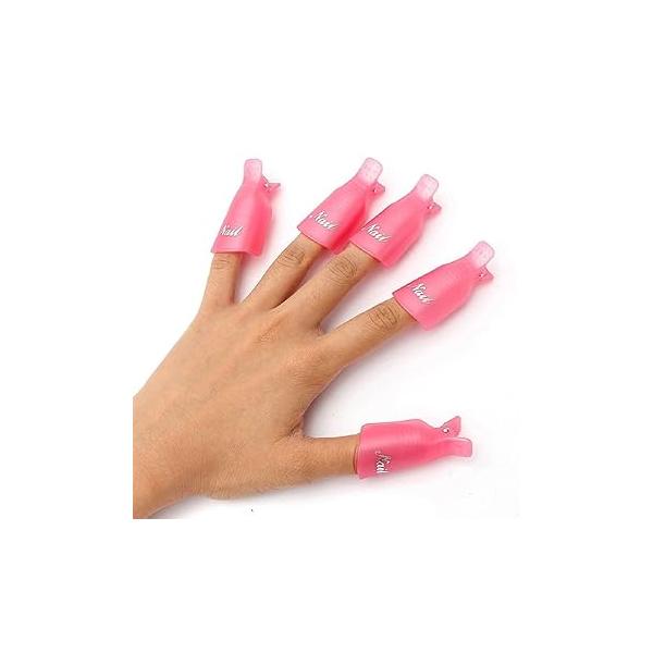 HiMo 10PC Plastic Acrylic Nail Art Soak Off Cap Clip UV Gel Polish Remover Wrap Tool (Pink)