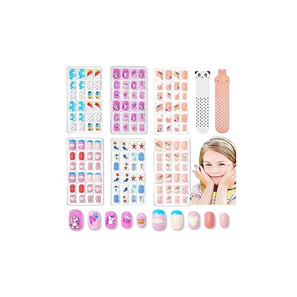 Modelones Press on Nails for Kids 144Pcs 6 Pack Children Acrylic Fake Pre-glue Full Cover Glitter Gradient Color Mermaid Beach Short False Nail Art Kits Sets Easter Gifts Girls