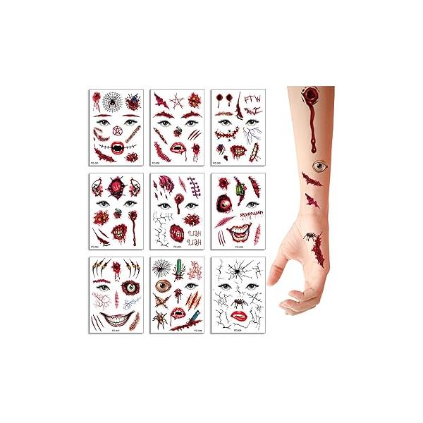 10PCS Halloween Prank Makeup Temporary Tattoos, Horror Realistic Fake Mouth Tattoo Sticker Scary Big Smile Face Scar Tattoos Props for Cosplay Party (1#)