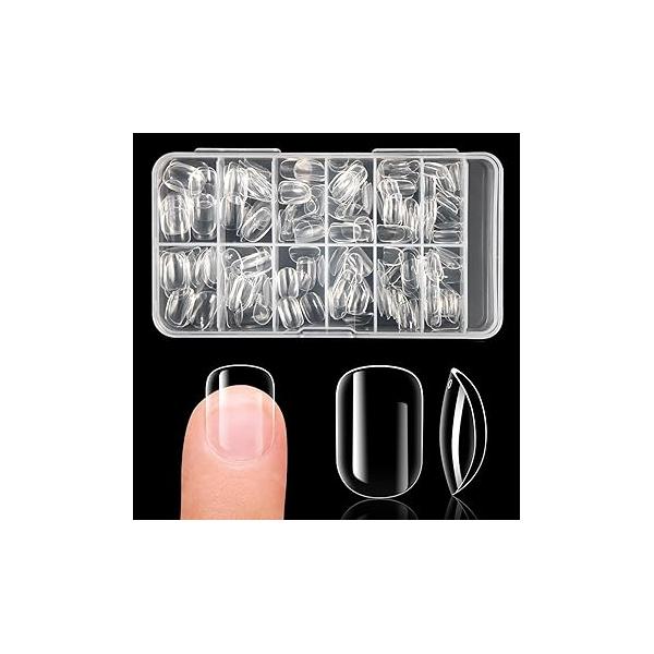 krofaue Kids Short Clear False Nails - 240Pcs Full Cover Press on for Little Girls Children Fake Fingernail Decoration 10 Sizes Soft Gel Nail Tips