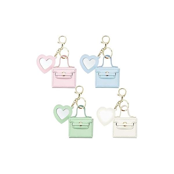 4PCS Super Smalls Makeup Bag with Mirror Mini for Women, Coin Wallet, Charms Y2k Accessories Cute Leather Keychain (Style 3)