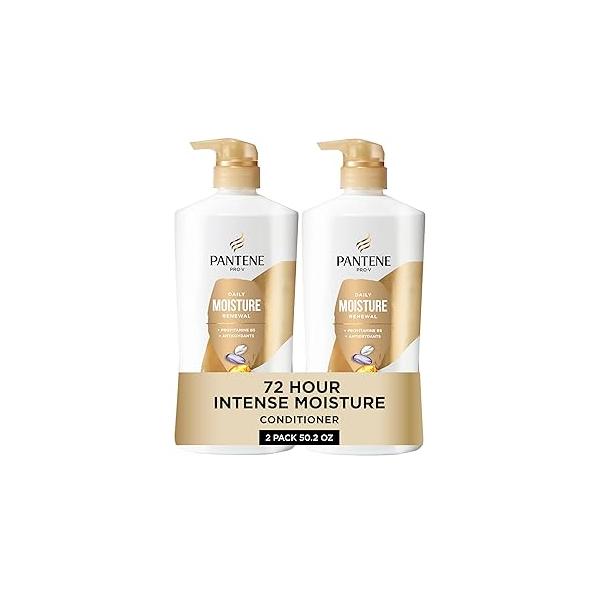 Pantene Conditioner, Daily Moisture Renewal - Pro-V Nutrients for Dry, Color-Treated, Straight to Curly Hair, 72-Hour Hydration & Softness, 25.1 Oz Each, 2-Pack + Miracle Rescue Shot (0.5 Oz)