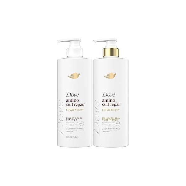 Dove Shampoo and Conditioner Set, Amino Curl Repair - Damage Therapy Bio-Protein Care Formulas for Revitalizing Coily, Curly Hair, 18 Oz Ea