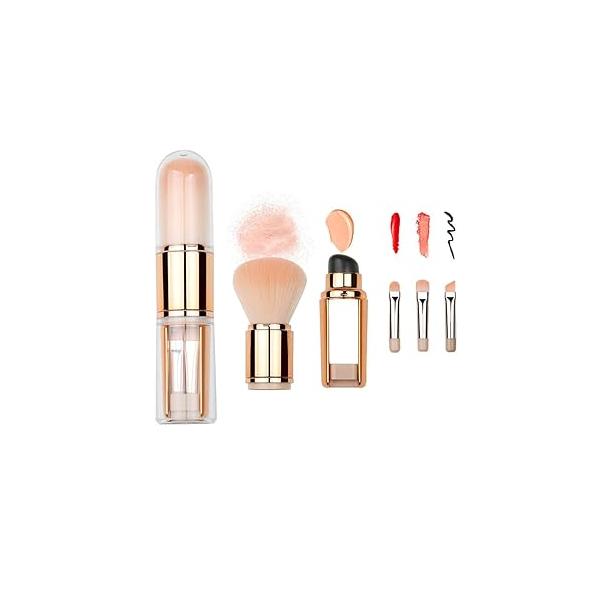 Bling Toman 4 in 1 Makeup Brush, Eyeshadow Eye Lip Face Concealing Blush Foundation Brush All One Retractable Travel Size Set (rose gold brush)
