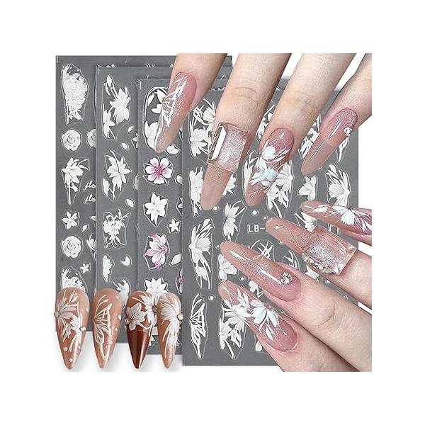 3D Nail Stickers Plant Leaf Art for Designs Retro Botanical Leaves Flower Decals Supplies Foliage Sticker Nails Spring Summer Decor