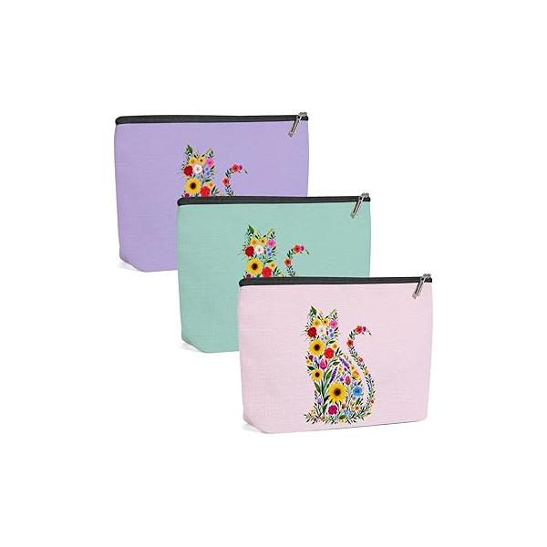 4 Pack Cute Wildflower Cat Gifts for Women Girls Nurse Doctor Sister Mom Makeup Bag,Travel Essentials Cosmetic Bags Women, Travel Toiletry Bag Birthday Graduation Christmas Vacation Day