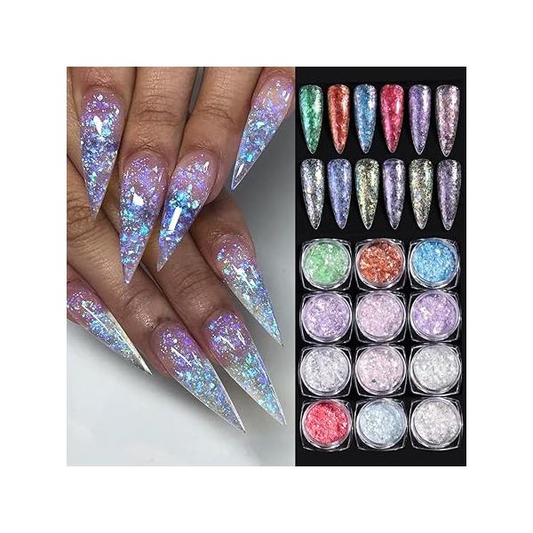 12 Colors Glow in The Dark Powder, Luminous Pigment Powder Fluorescent Neon Phosphor Glitter Dust for Gel Polish Nail Art Decoration, Resin Craft