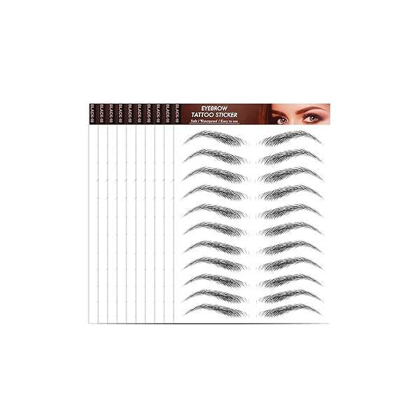 10 Sheets Waterproof Eyebrow Tattoo Fake Eyebrows Sticker 4D Hair-Like Tattoos Stickers Temporary For Women Long-Lasting Christmas Makeup Beginner(Black-10)