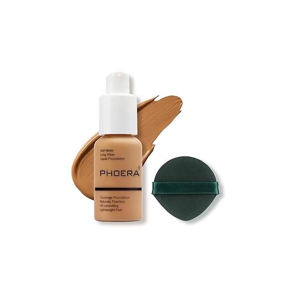 PHOERA Foundation Makeup, Flawless Soft Matte Oil Control Liquid Foundation, Full Coverage Mattle Oil-Control Concealer for Older Women, Great Choice For Gift (#102 Nude)