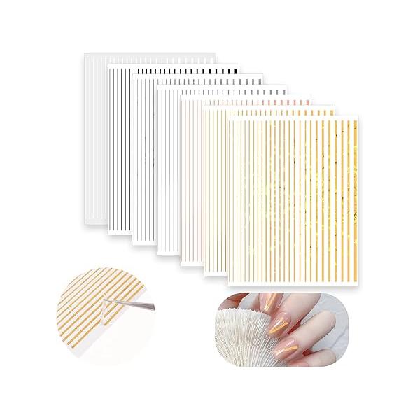 7 Sheets Line Nail Art Stickers Gold and Silver, Metallic Striping for Women DIY French Manicure