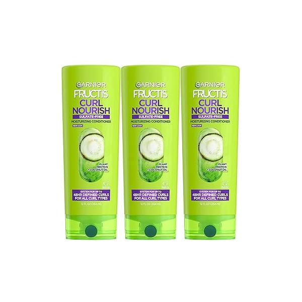 Garnier Fructis Curl Nourish Sulfate Free Moisturizing Conditioner, 12 Fl Oz, 3 Count (Packaging May Vary)