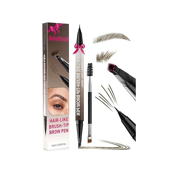iMethod Eyebrow Pen - Pencil,2-in-1 Eyeliner Dual-Ended Microblading Pencil Long Lasting Waterproof Hair-Like Brow Pencil,with Brush,Eyebrow Pencils for Women,LightBrown