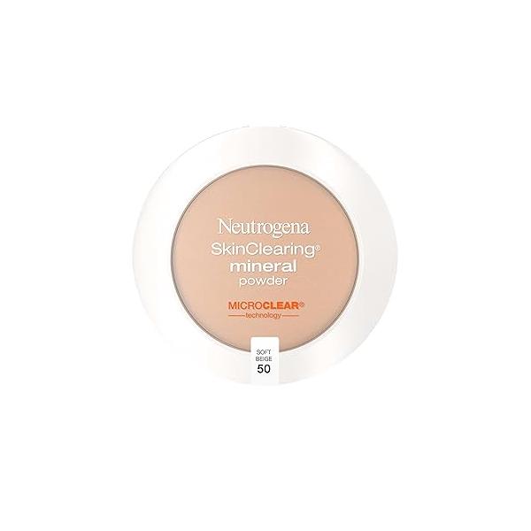 Neutrogena SkinClearing Mineral Acne-Concealing Pressed Powder Compact, Shine-Free & Oil-Absorbing Makeup with Salicylic Acid to Cover, Treat Prevent Breakouts, Soft Beige 50,.38 oz