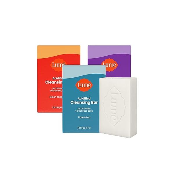 Lume Acidified Body Cleansing Bar - 24 Hour Odor Control Removes Better Than Soap Moisturizing No SLS or Parabens OB/GYN Developed 8.5 Ounce, 3 Pack (Tangerine, Lavender, & Unscented)