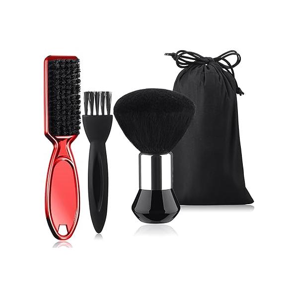 Patelai 3 Pieces Neck Duster Brush Barber Hair Blade Clipper Soft Nylon Trimmer Shaver Razor Cleaning with Storage Bag for Styling(Gold)
