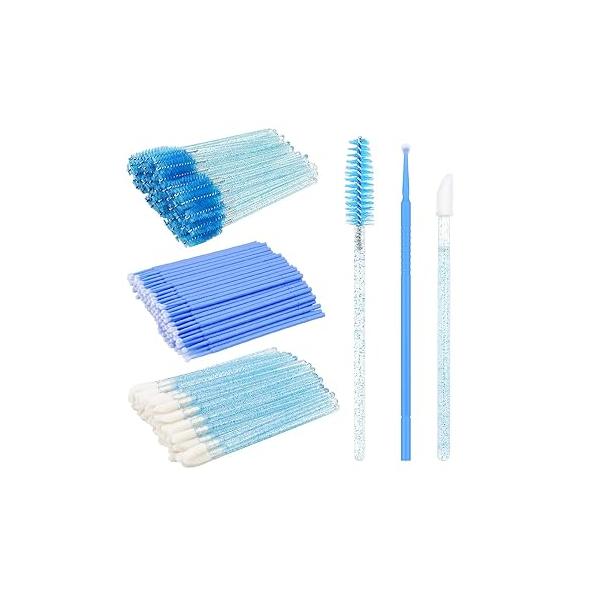 300 PCS Eyelash Extension Supplies Kit Disposable Micro Swab Brush Eyebrow Spoolies Lip Stick Mascara Wand Applicator Makeup Tool (Purple Sets)