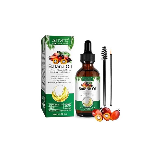 ALIVER Hair Growth Oil - 100% Natural Cold-Pressed Batana Oil, Enhances Radiance, Combats Loss & Repairs Damage 2.02 Fl Oz