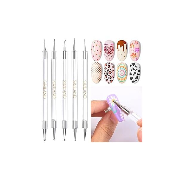 SAVILAND 6PCS Nail Art Brushes Set - Multifunctional for Design Brush Gel Extension Liner 3 Sizes Dotting Tools DIY