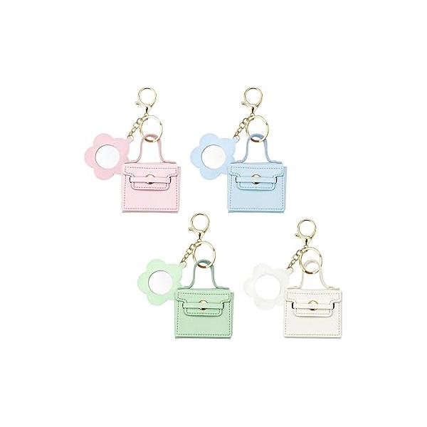 4PCS Super Smalls Makeup Bag with Mirror Mini for Women, Coin Wallet, Charms Y2k Accessories Cute Leather Keychain (Style 3)