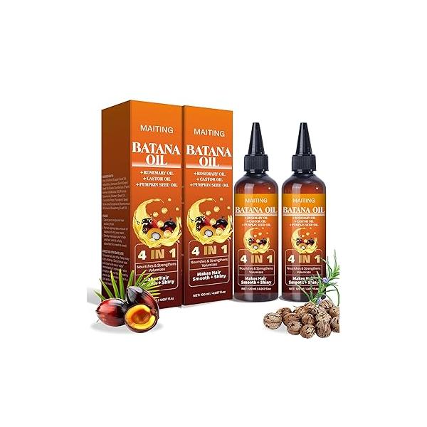 Batana Oil for Hair Growth, 4-In-1 Oil,Pumpkin Seed,Rosemary, and Castor,Nourishes hair Men Women 2pcs
