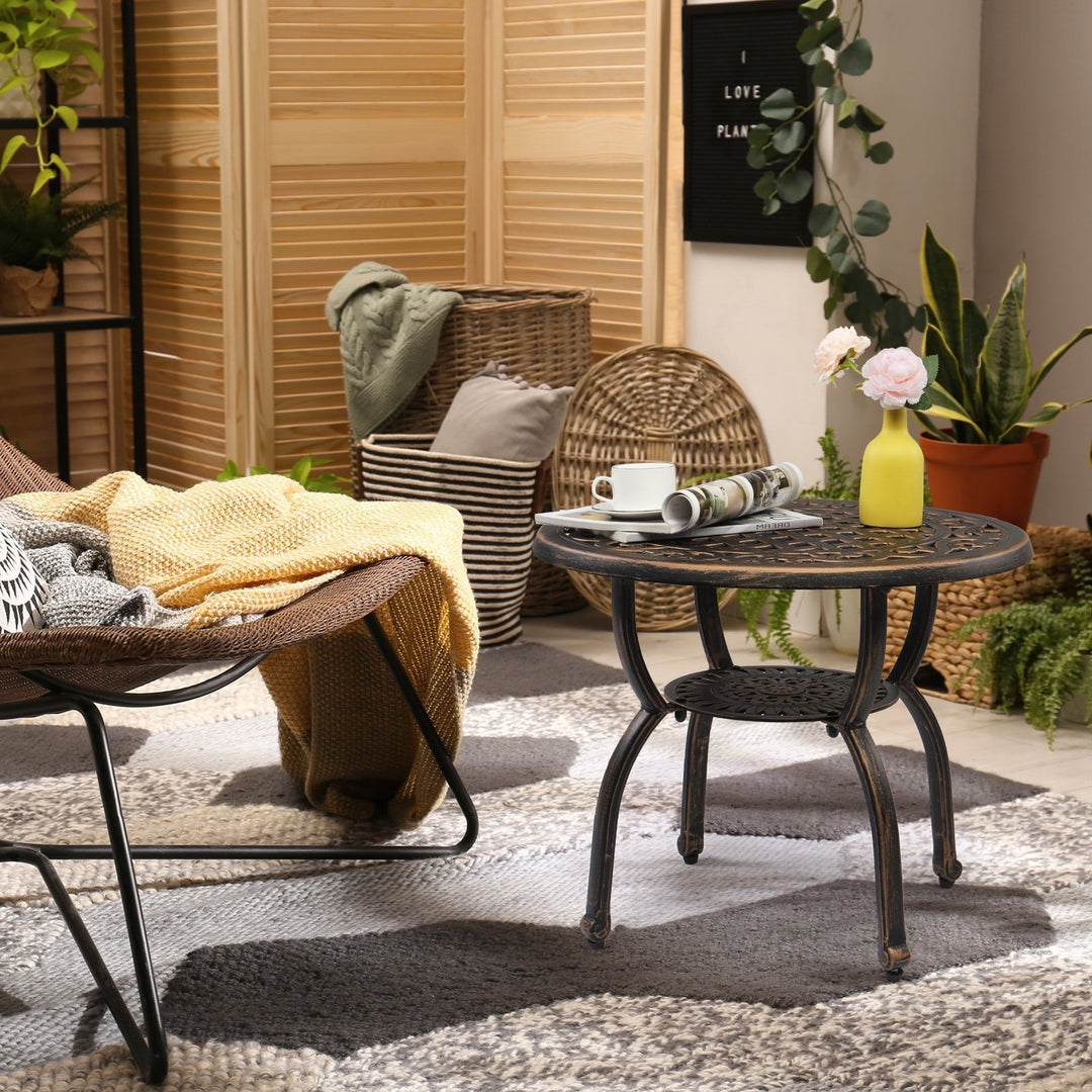 Cast Aluminum Outdoor Round Anti-Rust Side Table - Patio Bistro End Table for Indoor/Outdoor Garden Porch Balcony, Antique Bronze