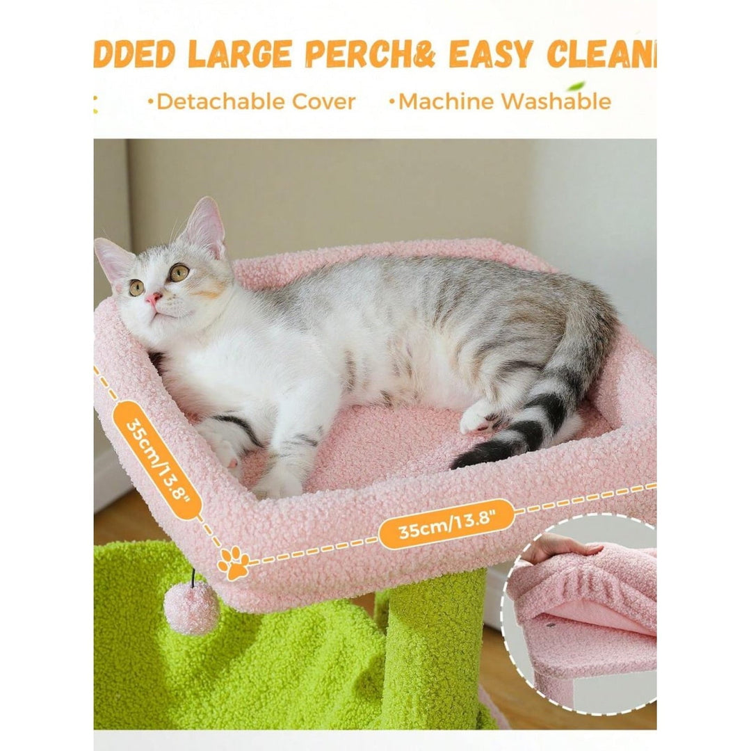 Road Large Cat Tree,41 Inches Multi-Level Cat Tower with 2 Spacious Condos for Large Indoor Cats,Pink Flower Cat House with Comfy Hammock