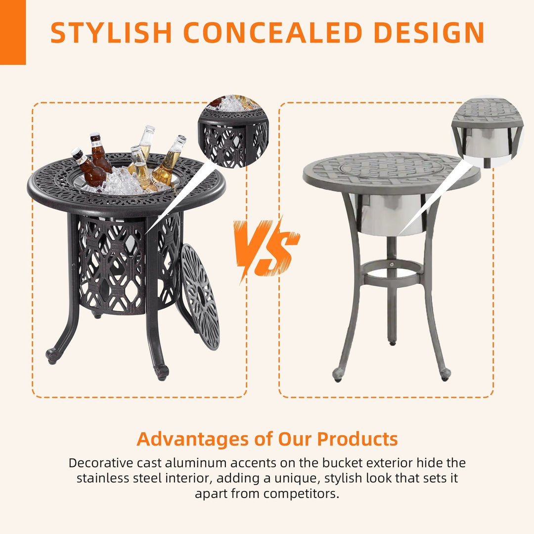 Yoneston 21" Cast Aluminum Round Patio Table with Removable Ice Bucket, Rustproof Outdoor Patio Bar Table for Patio, Balcony, Garden, Poolside, Black