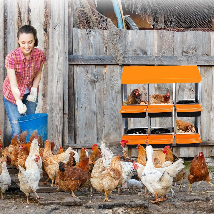 Chicken Nesting Box, 6 Compartments Nesting Boxes for Chickens, Chicken Laying Boxes, Roll Away Nesting Box for Chickens Laying Egg with Lid Cover to Protect Eggs