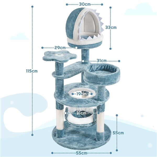 Cat Tree Ocean-themed w/Shark's Mouth-shaped Condo Starfish-shaped Perch 45.5in