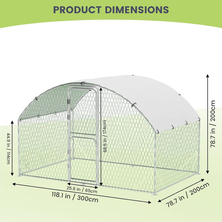 Large Metal Chicken Coop, Doom Roof Large Chicken Run for Yard, Walk-in Poultry Cage with Double Door & Waterproof Cover, Chicken Pen for Outdoor Backyard Farm