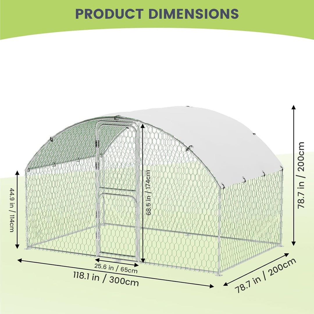 M optimized Large Metal Chicken Coop, Doom Roof Chicken Pen, Wire Mesh Chicken Run with Double Door & Waterproof Cover, Duck Rabbit House Outdoor, 9.8' x 6.5' x 6.5'