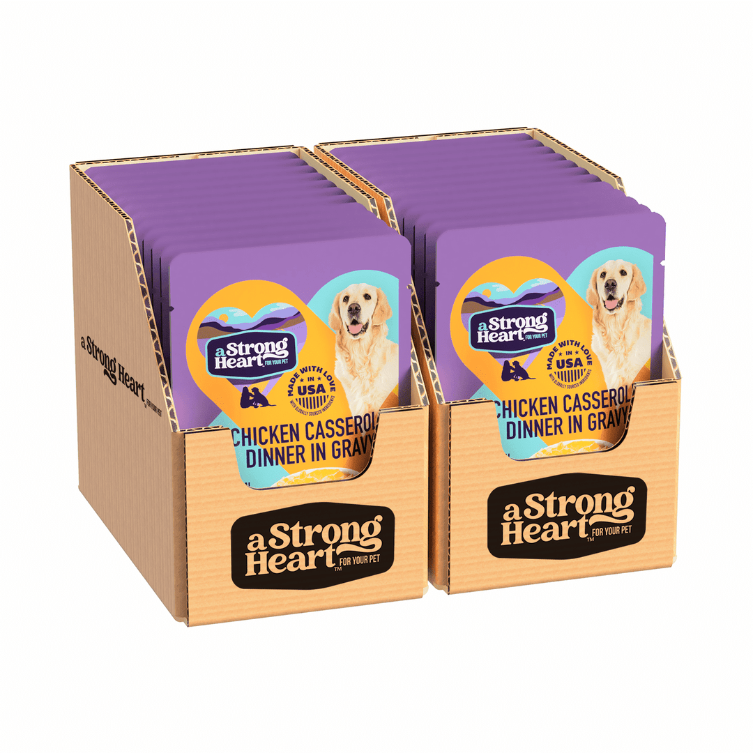 A Strong Heart Wet Dog Food Pouches, Chicken Casserole Dinner in Gravy, 3.5 oz Pouches (Pack of 24), Made in The USA with Real Chicken