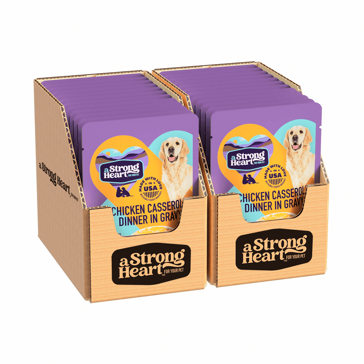 A Strong Heart Wet Dog Food Pouches, Chicken Casserole Dinner in Gravy, 3.5 oz Pouches (Pack of 24), Made in The USA with Real Chicken