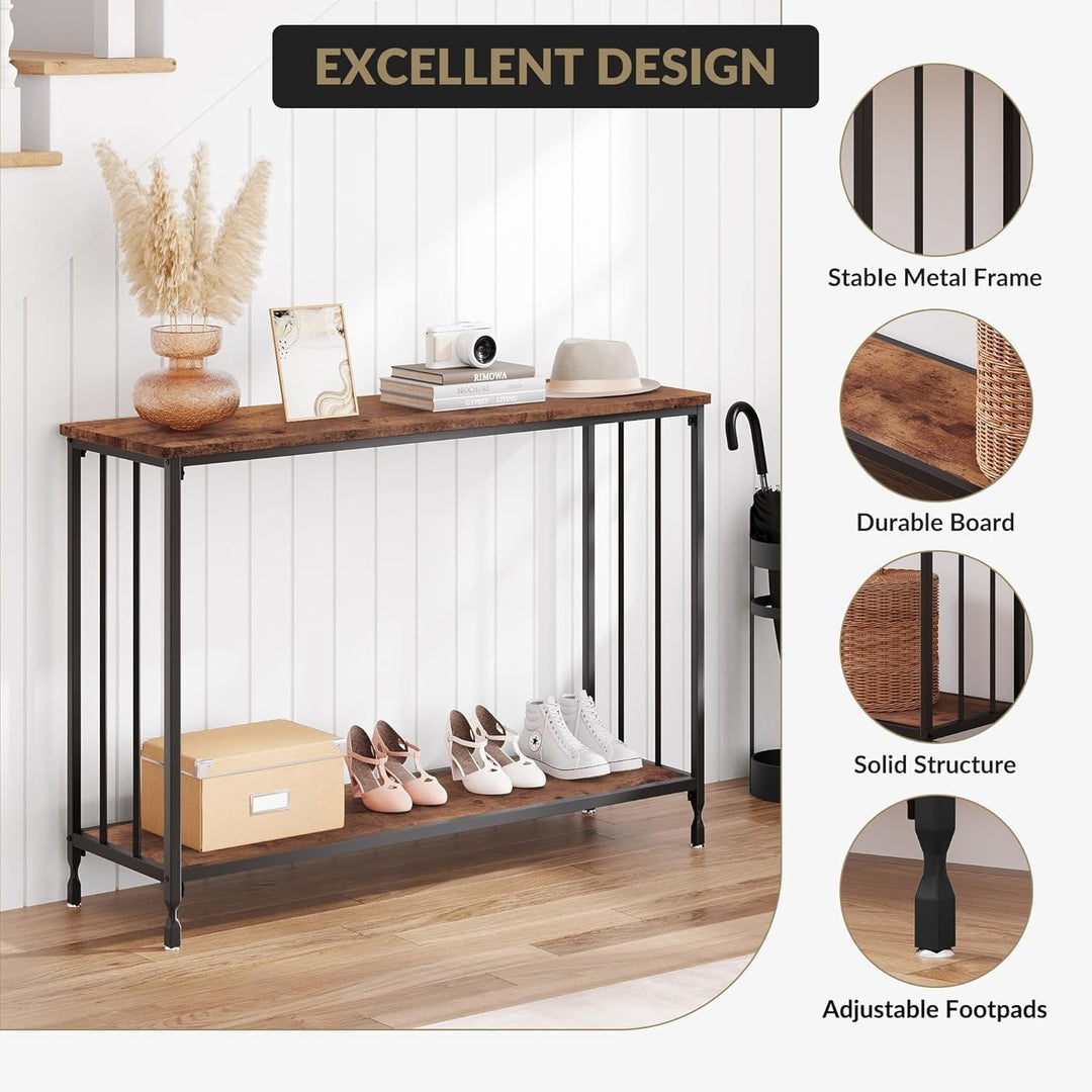 41.3" Entryway Table, Narrow Sofa Table with 2-Tier Storage Shelves & Black Metal Frame, Display Stand and Organizer for Living Room Entryway Office Hallway Bedroom, Retro Color