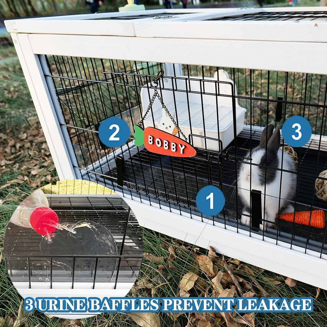 Rabbit Hutch Wooden Bunny Cage Rabbit Cage Outdoor Indoor Bunny Hutch Rabbit House on Wheels Small Animal Cage with 3 Urine Baffles