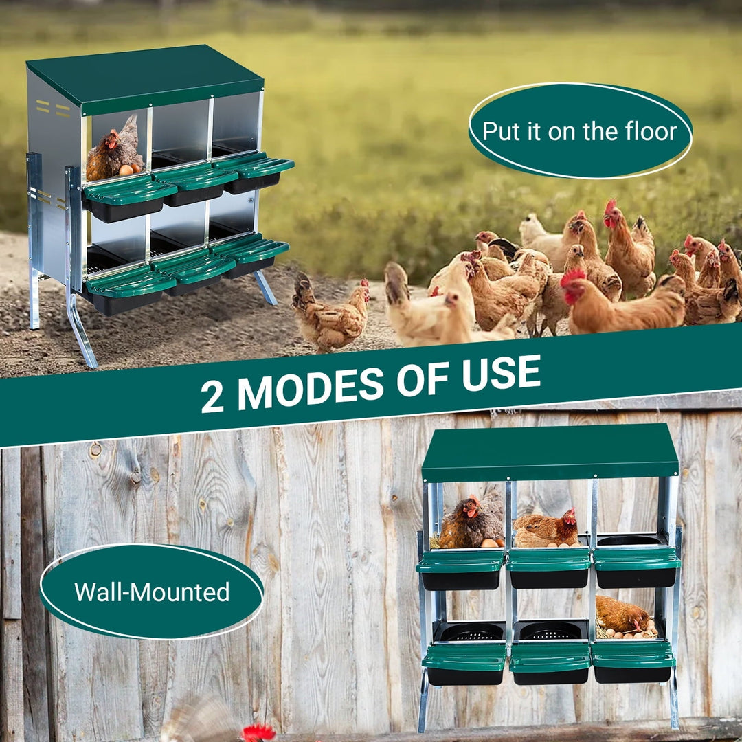 M optimized Chicken Nesting Box with 6 Compartments & Bracket Legs, Roll Away Laying Boxes for Hens, Lid Cover for Chicken Coop