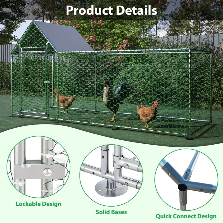 26'Lx6.7'Wx6.6' ft Large Metal Chicken Coop, Walk-in Chicken Run, Galvanized Wire Poultry Chicken Hen Pen Cage, Rabbits Duck Cages with Waterproof and Anti-Ultraviolet Cover for Outside